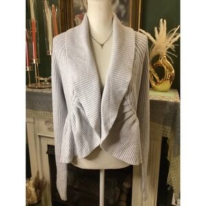 Express Design Studio Light Gray Merino Wool Blend Peplum Cardigan Sweater M